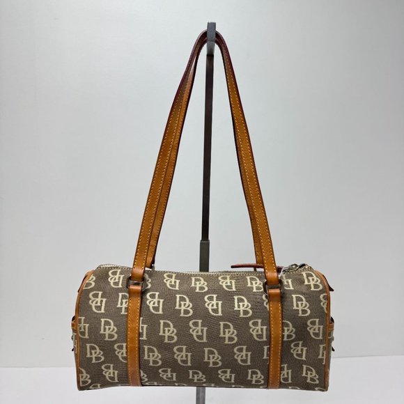 Dooney & Bourke Zip Top Jacquard Logo Pinch Front Lock Shoulder Bag Gray Brown - Picture 10 of 10